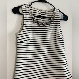 J. Crew Sleeveless Striped Tank with Jeweled Neckline